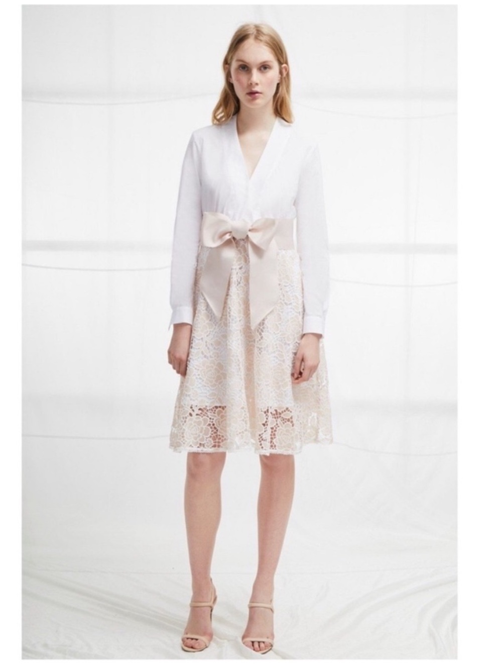 French Connection Chaina Long Sleeve Belted Lace Dress size 6